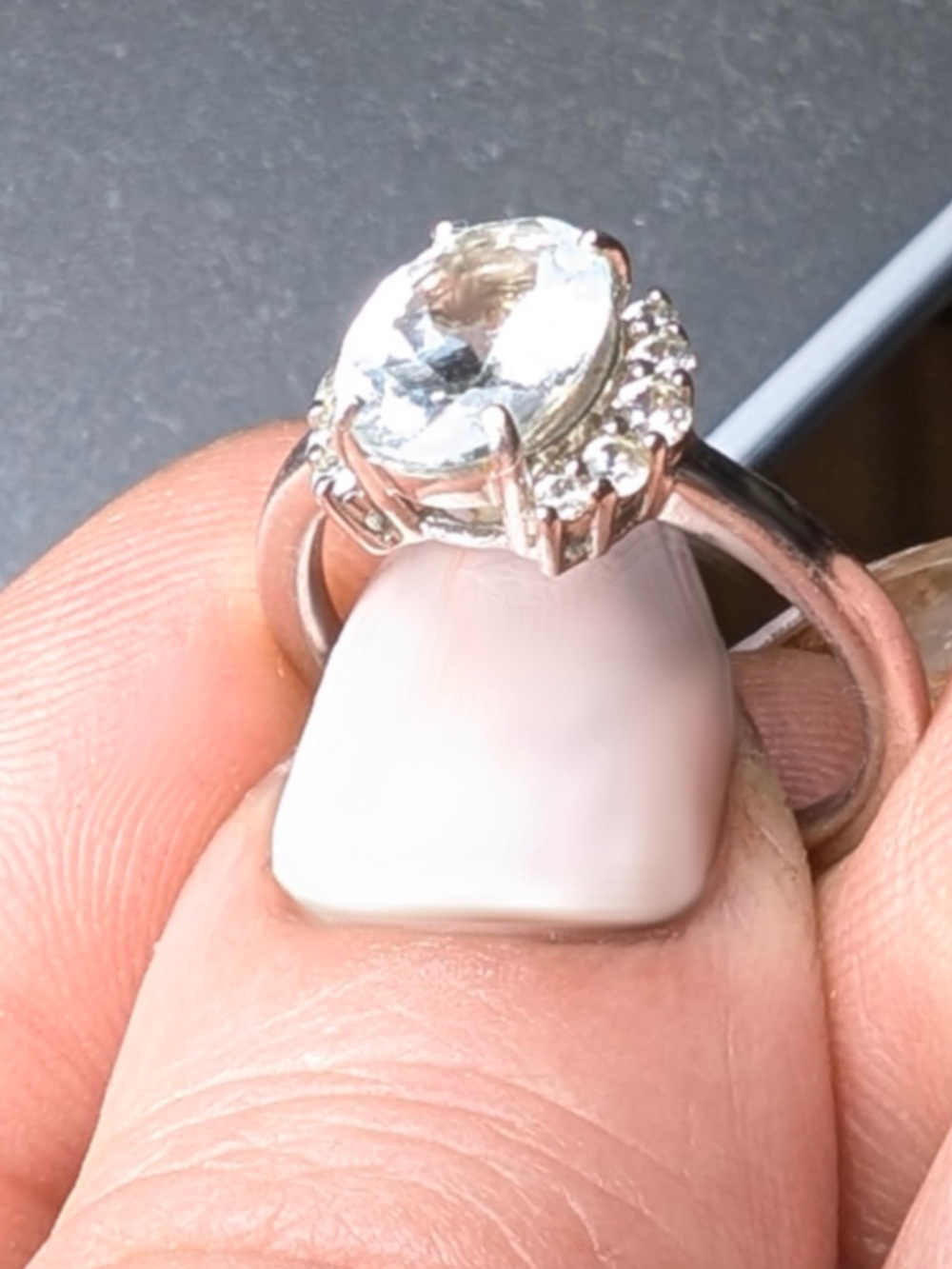 JTV Aquamarine, zircon & Rhodium over Sterling Cocktail Ring size 6